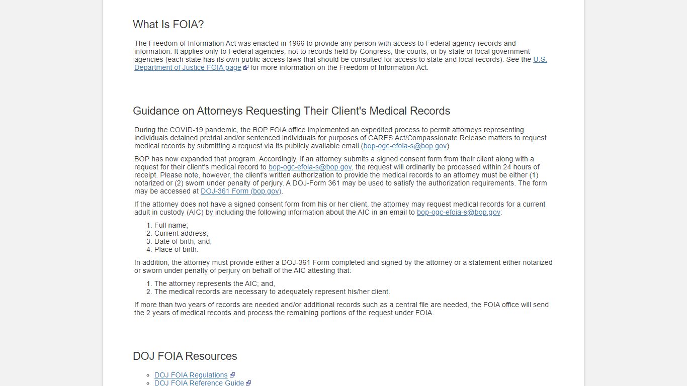 Freedom Of Information - BOP